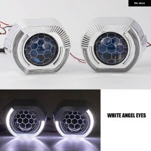 2.5インチ プロジェクターバイキセノン H1 レンズ ヘッドライト スクエアスポーツ LED エンジェルアイ DRL ホワイトとイエローシュラウド H4 H7 車用 - Blue lens -White
