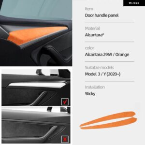 アルカンターラドア 装飾 ステッカー モデル 3 Y 2020-2023 ドアサイドトリム カバー インテリア ワープ - 2969 orange