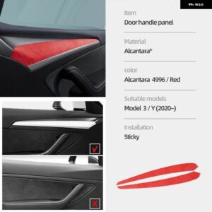アルカンターラドア 装飾 ステッカー モデル 3 Y 2020-2023 ドアサイドトリム カバー インテリア ワープ - 4996 red