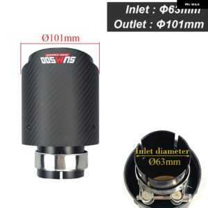 カーボン排気先端マットブラック ステンレス マフラー パイプ マフラー - In 63- Out 101mm