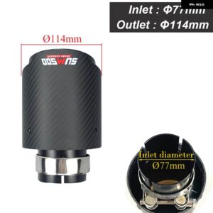カーボン排気先端マットブラック ステンレス マフラー パイプ マフラー - In 77- Out 114mm