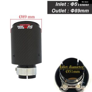 カーボン排気先端マットブラック ステンレス マフラー パイプ マフラー - In 51- Out 89mm