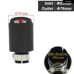 カーボン排気先端マットブラック ステンレス マフラー パイプ マフラー - In 63- Out 76mm
