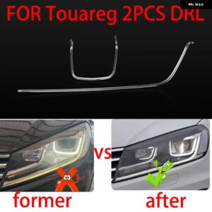 VW トゥアレグ 2016 2017 2018 LED ヘルニア ヘッドライト DRL 車絞りガイド デイタイム ランニングライト チューブ LED ライトバー白色光 - 4X a pair