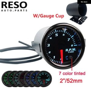 2インチ 52MM 7色 タコメーター RPM ブーストゲージ 水温計 LED デジタル表示ゲージ とカップ - Tachometer with cup