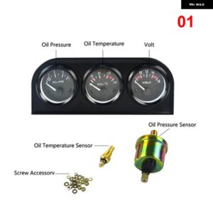 52MM 3IN1 油圧計 油温計 + 水温計 + 油圧計キット 電圧計 トリプルメーター - AW C3-1