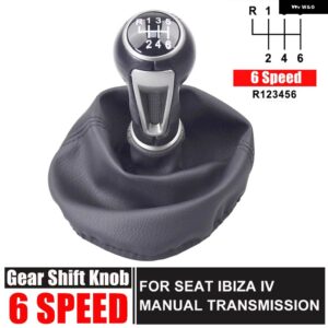 ギア シフトノブ シート IBIZA IV マニュアル 5速 6速 車スティックギアノブシフトハンドボールと黒革ゲートルブーツカバー - 6 speed