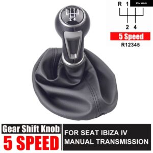 ギア シフトノブ シート IBIZA IV マニュアル 5速 6速 車スティックギアノブシフトハンドボールと黒革ゲートルブーツカバー - 5 speed