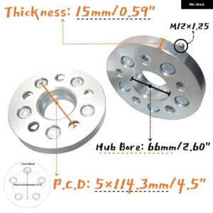 スズキ PCD 5X114.3 ハブボア 66MM M12 1.25 日産 汎用シリーズ 車 5 ラグホイールスペーサー数量 2 - 2PCS 15mm