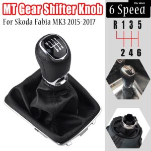 ギア シフトノブ ヘッドハンドル シフター レバー革ブーツカバー シュコダファビア MK3 2015 2016 2017 5/6スピード - 6 speed