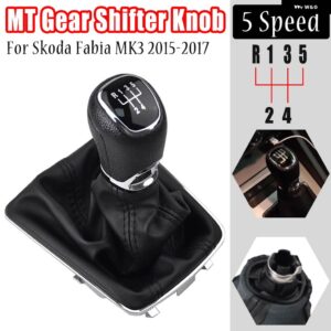 ギア シフトノブ ヘッドハンドル シフター レバー革ブーツカバー シュコダファビア MK3 2015 2016 2017 5/6スピード - 5 speed
