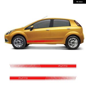 フィアット プント アバルトサイド デカール レーシングスポーツドアスタイリングビニールロング ストライプ グラフィックスカート ステッカー 2個 - Glossy Red