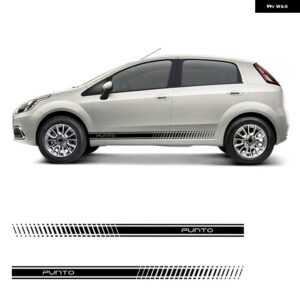 フィアット プント アバルトサイド デカール レーシングスポーツドアスタイリングビニールロング ストライプ グラフィックスカート ステッカー 2個 - Glossy black