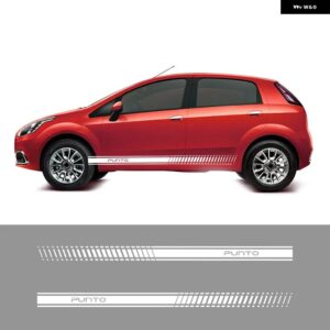 フィアット プント アバルトサイド デカール レーシングスポーツドアスタイリングビニールロング ストライプ グラフィックスカート ステッカー 2個 - Glossy White