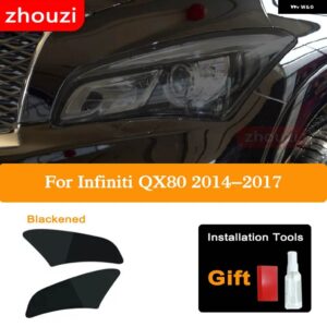 2個 インフィニティ Q60 Q70 QX60 QX30 QX50 QX80 Q50 ヘッドライト ティントブラック フィルム クリア TPU ステッ - QX80 14-17 B