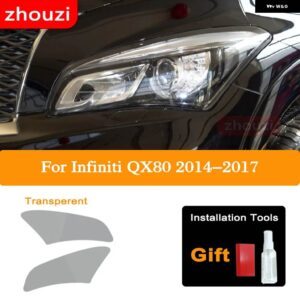 2個 インフィニティ Q60 Q70 QX60 QX30 QX50 QX80 Q50 ヘッドライト ティントブラック フィルム クリア TPU ステッ - QX80 14-17 T