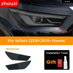 2個 インフィニティ Q60 Q70 QX60 QX30 QX50 QX80 Q50 ヘッドライト ティントブラック フィルム クリア TPU ステッ - QX80 18-ON B