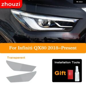 2個 インフィニティ Q60 Q70 QX60 QX30 QX50 QX80 Q50 ヘッドライト ティントブラック フィルム クリア TPU ステッ - QX80 18-ON T