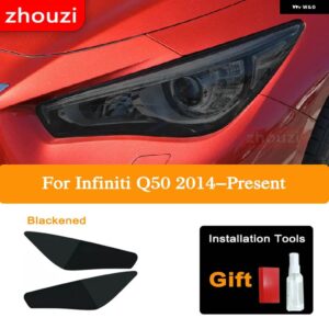 2個 インフィニティ Q60 Q70 QX60 QX30 QX50 QX80 Q50 ヘッドライト ティントブラック フィルム クリア TPU ステッ - Q50 B
