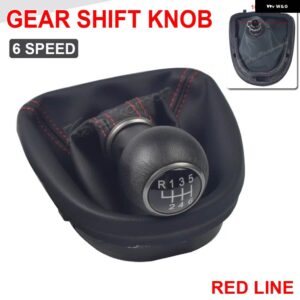 SEAT LEON MK2 1P 2005/12/01 スタイリング 5/6スピード ギアスティック シフトノブ とレザー ブーツ - Red 6 Speed