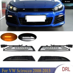 1ペア VW シロッコ 2008 2009-2013 フロントバンパー LED DRL デイタイム ランニングライト シーケンシャルアンバーウィンカーランプ 1K8953041C