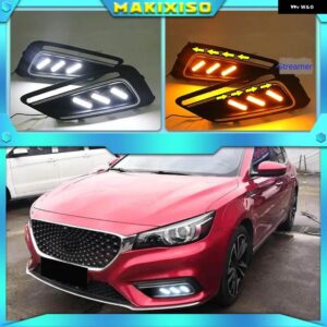 1ペア 車 LED デイタイム ランニングライト 白黄青ランニングウインカー DRL MG6 MG 6 2017-20 フォグランプ カバー - White and Yellow