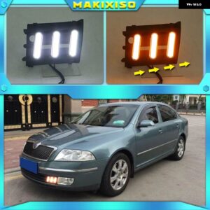 2ピース /セット昼光デイタイム ランニングライト LED DRL シュコダオクタヴィア A5 2007 2008 2009 防水昼光 - White and Yellow