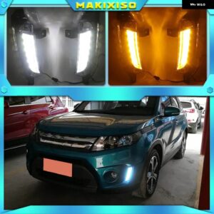 スズキ 2個 車 LED デイタイム ランニングライト DRL VITARA 2015-20 フォグランプ 黄色ウィンカー - WHITE