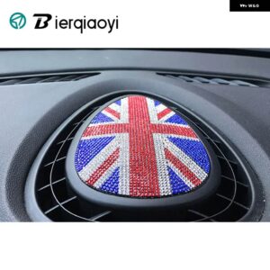 MINI クーパー F55 F56 F57 カーアクセサリーセンターエアベント アウトレット ダッシュボード ステッカー セットクリスタルダイヤモンド F54 クラブマン デ - Red Union Jack