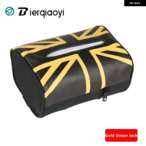 車吊り下げヘッドレストシートバックティッシュバッグミニクーパー F54 F55 F56 F57 F60 インテリア ティッシュナプキン ボックス R55 R56 R58 R60 R61 - Gold Union Jack
