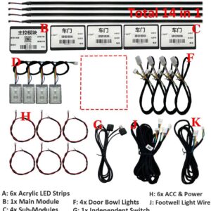 4個 LED シンフォニーカー オーディオ ホーン スピーカー 64色 インテリア 周囲ムードアプリ 制御 ドア 装飾 ライト 210 モード - 14 in 1 App Symphony