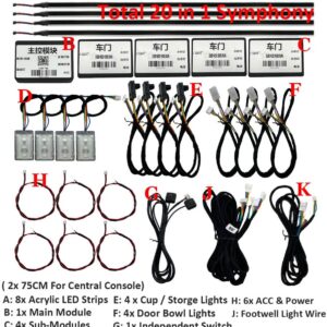4個 LED シンフォニーカー オーディオ ホーン スピーカー 64色 インテリア 周囲ムードアプリ 制御 ドア 装飾 ライト 210 モード - 20 in 1 App Symphony