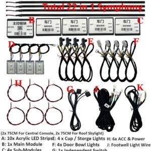4個 LED シンフォニーカー オーディオ ホーン スピーカー 64色 インテリア 周囲ムードアプリ 制御 ドア 装飾 ライト 210 モード - 22 in 1 App Symphony