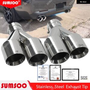 ER 1個 排気チップ車ダブル アウトレット マフラーノズル 装飾 ステンレス テール パイプ マフラー - left in60-out76mm