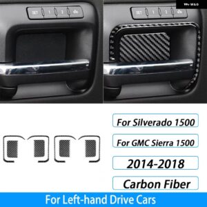 シボレー シルバラード GMC シエラ 2014-2018 カーボンインナードアボウルハンドル パネル カバー トリム カーアクセサリー ステッカ - Black Carbon Fiber