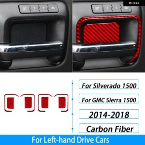 シボレー シルバラード GMC シエラ 2014-2018 カーボンインナードアボウルハンドル パネル カバー トリム カーアクセサリー ステッカ - red carbon fiber