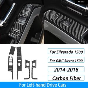 シボレー シルバラード GMC シエラ 2014-2018 カーボンウィンドウリフトスイッチ コントロール パネル カバー カーアクセサリー ステ - Black Carbon Fiber