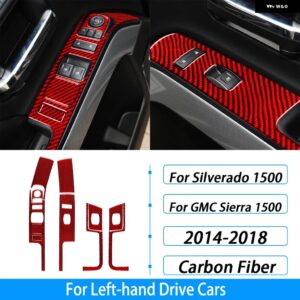 シボレー シルバラード GMC シエラ 2014-2018 カーボンウィンドウリフトスイッチ コントロール パネル カバー カーアクセサリー ステ - red carbon fiber