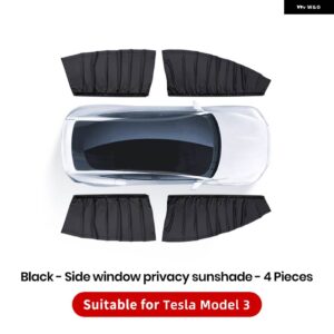 テスラ モデル3 Y ハイランド 氷結晶 サイドウィンドウ プライバシー トリム サンシェード フロント リア フロントガラス ブラインド カバー サンシェード - M3 Black 4pcs