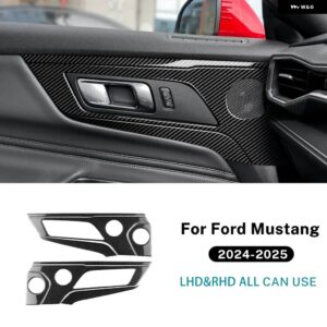 車ドア スピーカー パネル 内装 トリム リアルソフトカーボン ステッカー フォード マスタングGTダークホースエコブースト2024 2025 LHD RHD - Black Carbon