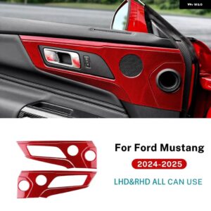 車ドア スピーカー パネル 内装 トリム リアルソフトカーボン ステッカー フォード マスタングGTダークホースエコブースト2024 2025 LHD RHD - Red carbon