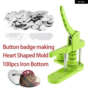 ボタン メーカーマシン ハート型 モールド 100個セット ボタン パーツピン バッジプレスメーカー スライドレールマシン DIY 作成 57*53MM - Full set Green