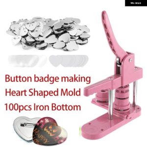ボタン メーカーマシン ハート型 モールド 100個セット ボタン パーツピン バッジプレスメーカー スライドレールマシン DIY 作成 57*53MM - Full set Pink