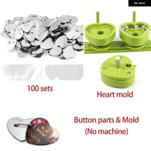 ボタン メーカーマシン ハート型 モールド 100個セット ボタン パーツピン バッジプレスメーカー スライドレールマシン DIY 作成 57*53MM - Parts and Mold Green