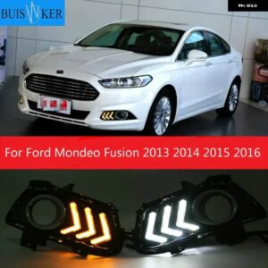 フォード モンデオ フュージョン 2013-16 LED DRL デイタイム ランニングライト デイライト ウィンカーライト 付き 1セット - White and Yellow