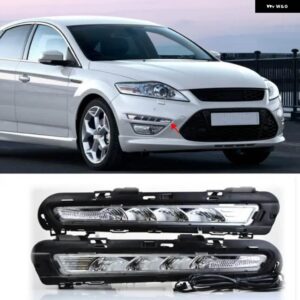車 1ペア フォード モンデオ フュージョン 2011 2012 2013 LED DRL デイタイム ランニングライト LED デイライト フォグライト イエロー - WHITE