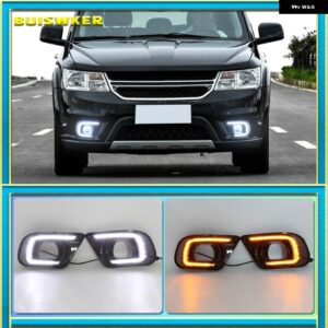 2個 LED 車用 デイタイム ランニングライト フォグランプ ホールウィンカー DRL ダッジ ジャーニー フィアット フリーモント 2014-16 - White and Yellow