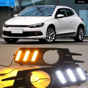 VW SCIROCCO R LED DRL 2009-2014 SCIROCCO R DRL レーシング デイタイム ランニングライト フォグランプ 自動車アクセサリー - White and Yellow