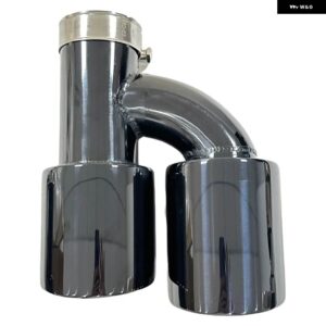 カーパーツマフラー ステンレス 電気メッキ黒 H型4 アウトレット テール パイプ マフラーダブル アウトレット テール - left 63mm-101mm