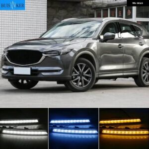 マツダ CX-5 CX 5 2017 2018 12V LED DRL デイタイム ランニングライト フォグランプ デコレーション 流れるウィンカー スタイル リレー付き 2個 - White and Yellow